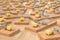 Mouse traps with cheese on the floor, 3D