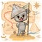 Mouse is traveler. Child Game. Map with route. Look for pirate treasures on island and have fun in sea adventures. Cute