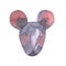 Mouse watercolour illustration. Funny icon of animal. Grey rat with pink ears isolated on white background. 2020 new