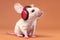 Mouse Wearing Headphones on Peach Color Background, Generative AI