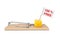 Mousetrap with 100 % Free Cheese and Flag with Bait Sign. 3d Rendering