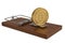 Mousetrap with bitcoin on white background 3D illustration.