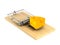 Mousetrap and cheese on white background. Isolated 3D illustration