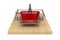 Mousetrap with shopping basket on white background. Isolated 3D illustration