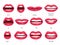 Mouth animation. Lip sync animated phonemes for cartoon woman character. Mouths with red lips speaking animations vector