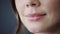 Mouth, closeup and lips of woman with smile for cosmetic beauty advertisement, facial skincare health and natural
