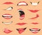 Mouth expressions. Lips with a variety of emotions, facial expressions. Female lips in cartoon style. Collection of