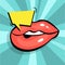 Mouth with red lips and speech bubble