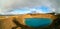 The mouth of a volcano crater filled with water in Iceland. Water Lake in the volcano caldera