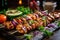 Mouth-watering BBQ Chicken Kebab with Vegetables and Herbs on Skewer, Charred to Perfection