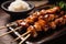 mouth-watering close-up of yakitori skewers with tender chunks of chicken and a tangy teriyaki glaze