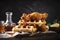 A mouth-watering, crispy fried chicken and waffles dish. (Generative AI)