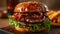A mouthwatering bacon burger topped with crispy bacon strips, lettuce