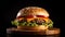 Mouthwatering Burger Juicy Patty Melted Cheddar Black Background Tasty Meal Gourmet Food Generative AI