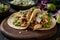 Mouthwatering Chicken Tacos with Fresh Guacamole and Salsa Verde on Top