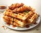 Mouthwatering Chicken and Waffles, Drizzled with Sweet Maple Syrup, Hot Sauce, and Culinary Magic