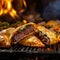 Mouthwatering Close-Up of Sizzling Steak and Vibrant Empanadas on a Grill