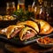 Mouthwatering Close-Up of Sizzling Steak and Vibrant Empanadas on a Grill