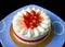 Mouthwatering Fresh Strawberry Vanilla Short Cake on Blue Ceramic Tray