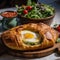 Mouthwatering Georgian Khachapuri with Cheese and Salad