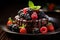 Mouthwatering homemade berry dessert with rich chocolate drizzle and exquisite decorative garnish