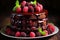 Mouthwatering homemade berry dessert with rich chocolate drizzle and exquisite decorative toppings