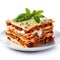 Mouthwatering image features a delightful serving of lasagna on a plate