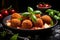 Mouthwatering and Irresistible Italian Arancini Balls on a Plate with Ample Space for Text