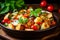 Mouthwatering Panzanella Salad with Fresh Ingredients for Restaurant Menu and Copy Space