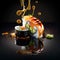 Mouthwatering Photography of Sushi on Sleek Black Background. Ai generated art