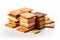 Mouthwatering pile of different crackers arranged on a clean white background