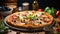 Mouthwatering pizza with savory toppings, fresh vegetables, and melted cheese