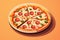A mouthwatering pizza with toppings in a vector format, pink background
