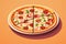 A mouthwatering pizza with toppings in a vector format, pink background