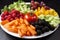 mouthwatering plate of fresh fruits and vegetables