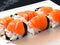 A mouthwatering Salmon Sushi AI generated: A Japanese Dish