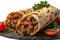 Mouthwatering shawarma Doner kebab surrounded by fresh ingredients