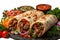 Mouthwatering shawarma Doner kebab surrounded by fresh ingredients