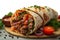 Mouthwatering shawarma Doner kebab surrounded by fresh ingredients