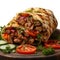 Mouthwatering shawarma Doner kebab surrounded by fresh ingredients