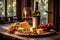 A Mouthwatering Still Life: Wine, Cheese, and Grapes on a Wooden Table