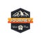 Moutnain Journey Badge. Wild and Free Logo. Camping adventure emblem in retro style. Featuring mountains and forest