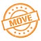 MOVE text written on orange vintage stamp