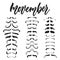 Movember - hand drawn November Cancer Awareness Month poster lettering phrase with mustache isolated on the white