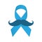 Movember icon. Mustache and blue ribbon as a symbol of struggle with cancer.