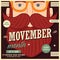 Movember poster design, prostate cancer awareness, hipster man with beard and moustache