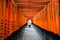 Movement of Monk in thousand torii gate at Fushimi inari shine,