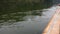 Movement on surface of water while bamboo rafts moving on Pang Ung lake