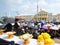 Movement Thai people mourners together with the flower on the road at Wat Phra Kaew on October 22, 2016