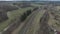 Movement of trains near the countryside. view from above